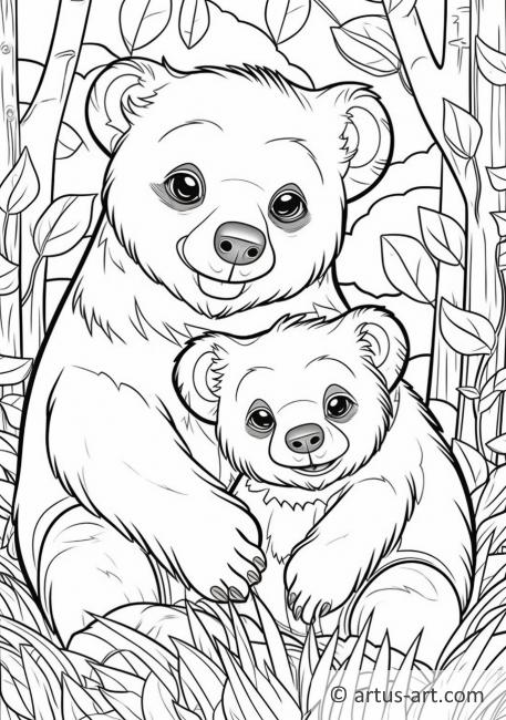 Раскраска для детей с медведями-солнце